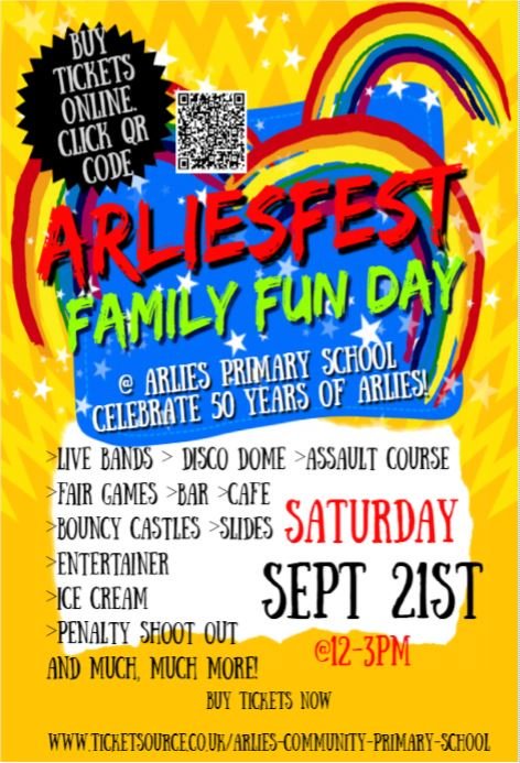 arliestameside's tweet image. Join us for ArliesFest - 50th Anniversary - Tickets now on sale @ ticketsource.co.uk/arlies-communi… All welcome