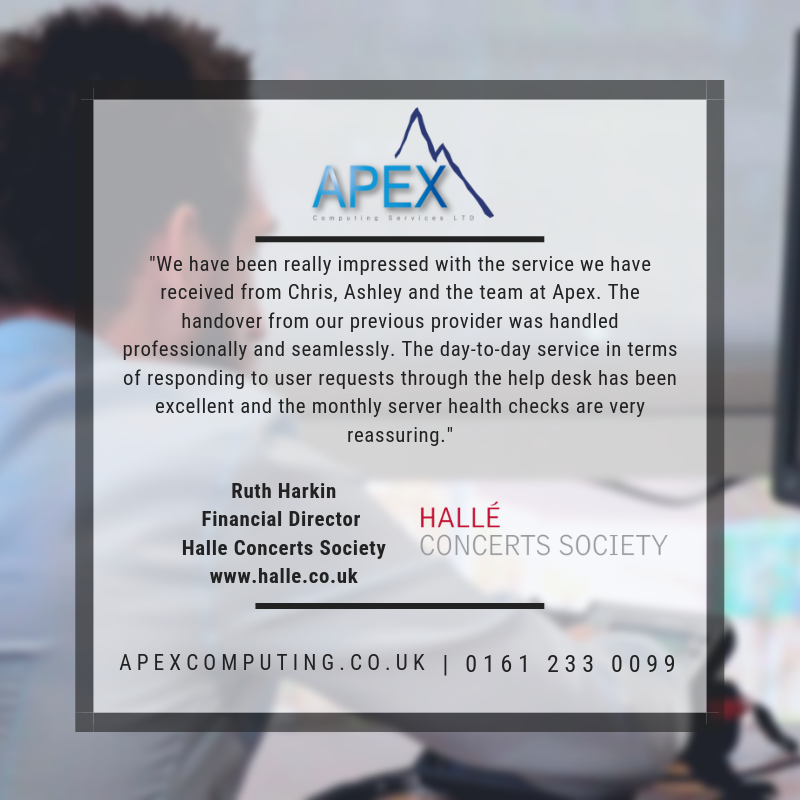 ApexCompLTD's tweet image. We would like to thank Ruth Harkin from The Hallé Concerts Society for her wonderful review! The Hallé have been with us since 2018 for their IT Support.

To read the whole review, follow this link apexcomputing.co.uk/halle-concerts…

#ITSupport #Manchester #ComputingServices