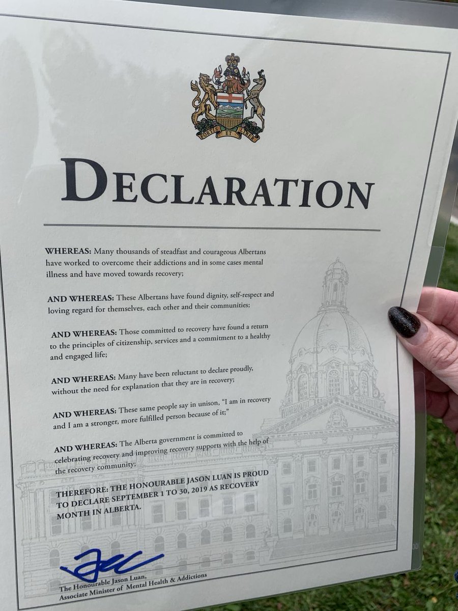 FreshStartRC's tweet photo. A beautiful day for recovery with special announcement by Associate Minister of Addiction and Mental Health, Jason Luan announcing September as Recovery Month across the province of Alberta. @jasonluan88 @RecoveryStacey #wedorecover #recoveryworks #recoverymatters #manypathways https://t.co/B3jNzGM2kg