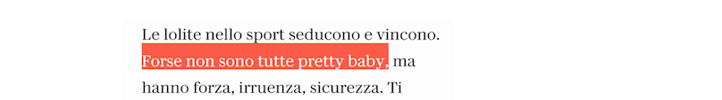 Journalists of <a href="/repubblica/">Repubblica</a>! #TimesUp for sexist comments from a (supposedly) progressive newspaper! Cit: ".. Maybe not all [girls in sports] are 𝑝𝑟𝑒𝑡𝑡𝑦 𝑏𝑎𝑏𝑦, but..." What's that but about?? tinyurl.com/y5gulcb6 #EverydaySexism #EffYourBeautyStandards #ToTheGirls