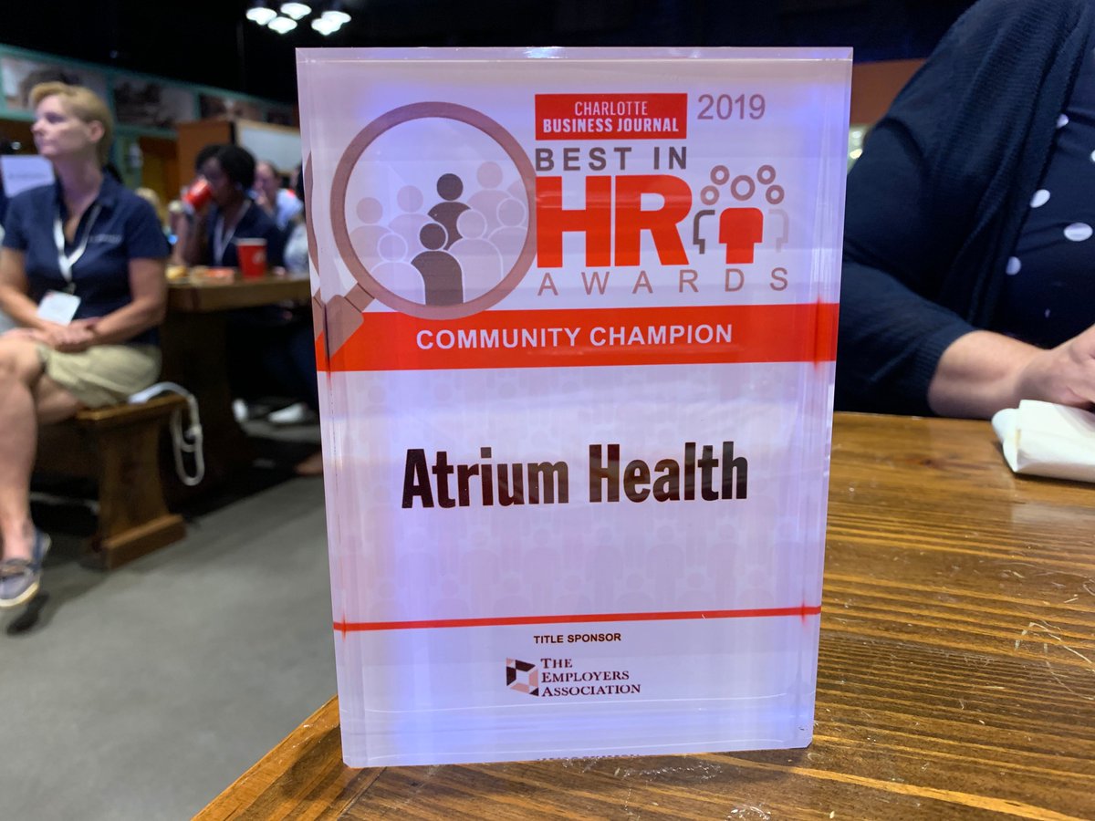 AtriumCareers's tweet photo. We are excited to be recognized by @CBJnewsroom with the Best in HR Community Champion Award! Congratulations to our leaders and teammates for continuing to make a positive impact in our community! #AtriumHealthProud https://t.co/grWDdR5dlI
