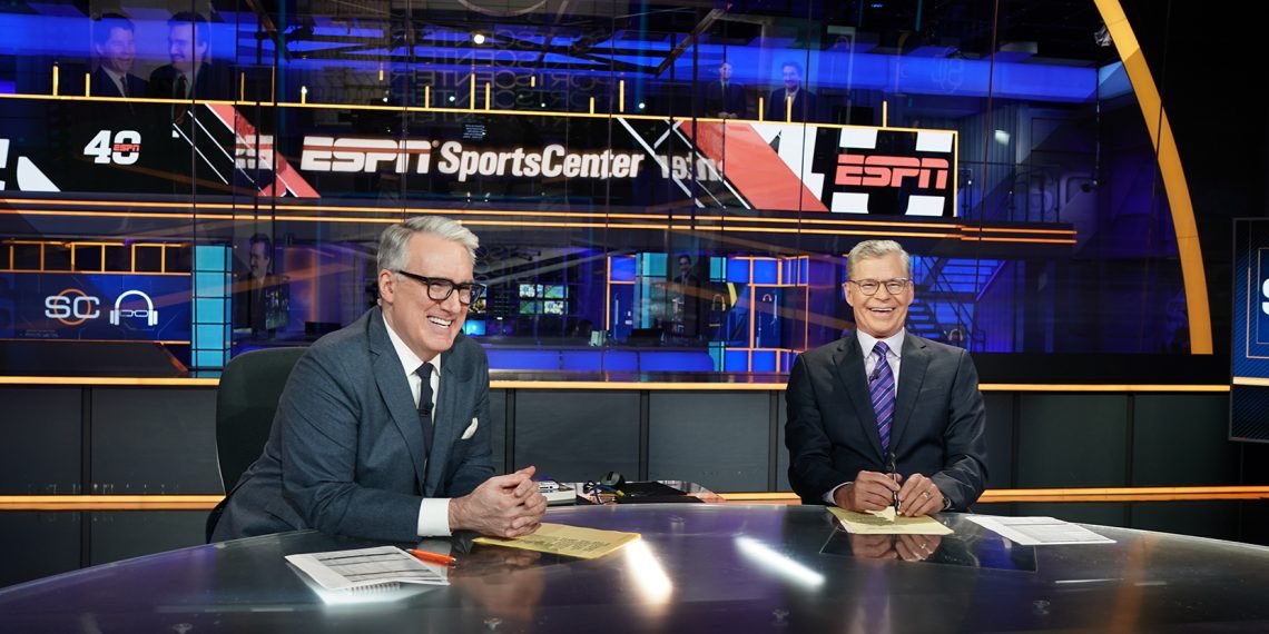 MattChelap's tweet photo. Great childhood memories watching these two do @SportsCenter. Welcome to the BIG SHOW! #ESPN #SportCenter #ESPN40 https://t.co/xA5oxY4M04
