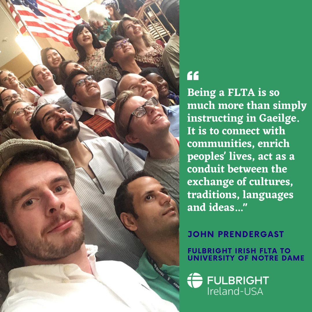 Fulbright_Eire's tweet photo. Mar #FLTA #Fulbright sna Stáit Aontaithe, mhúin John Prendergast ranganna #Gaeilge &amp; d'fhreastail sé ar chúrsaí in @NotreDame. Bhunaigh John an chéad chumann @officialgaa aitheanta san ollscoil. Tig leat níos a léamh faoi a bhliain ag #TeagascSAM anseo: https://t.co/d4ge5YWEqX https://t.co/c7tIMqdkRp