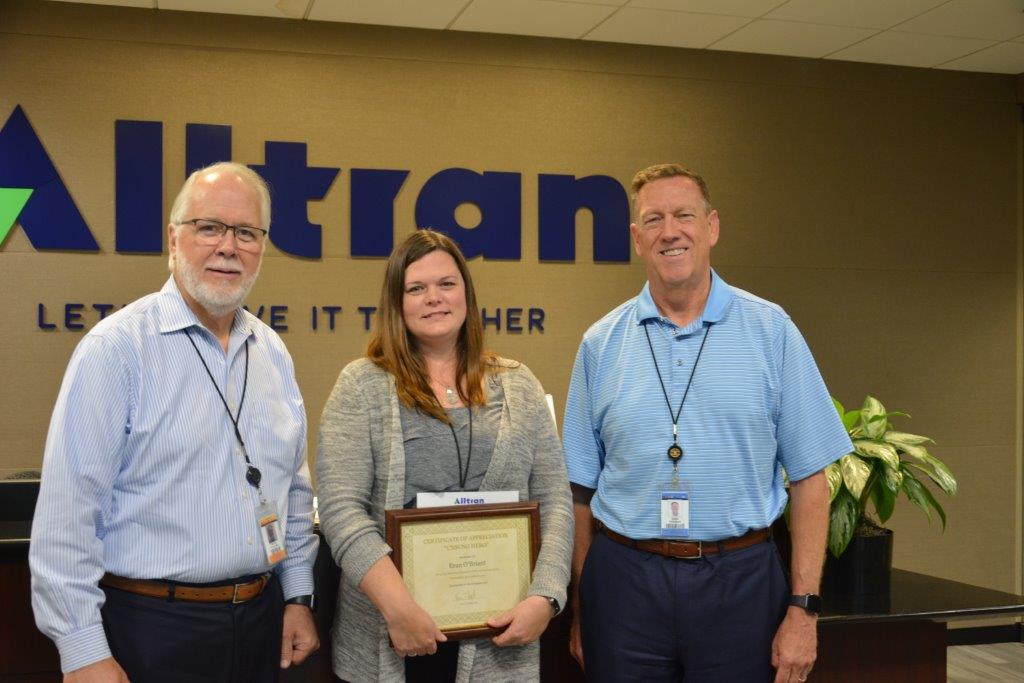 Congratulations to Eran O’Briant for being selected as the Alltran Unsung Heroes for the month of August!! An 18 year veteran, she has worn many hats at Alltran and excelled in every one of them.
Way to go Eran!!