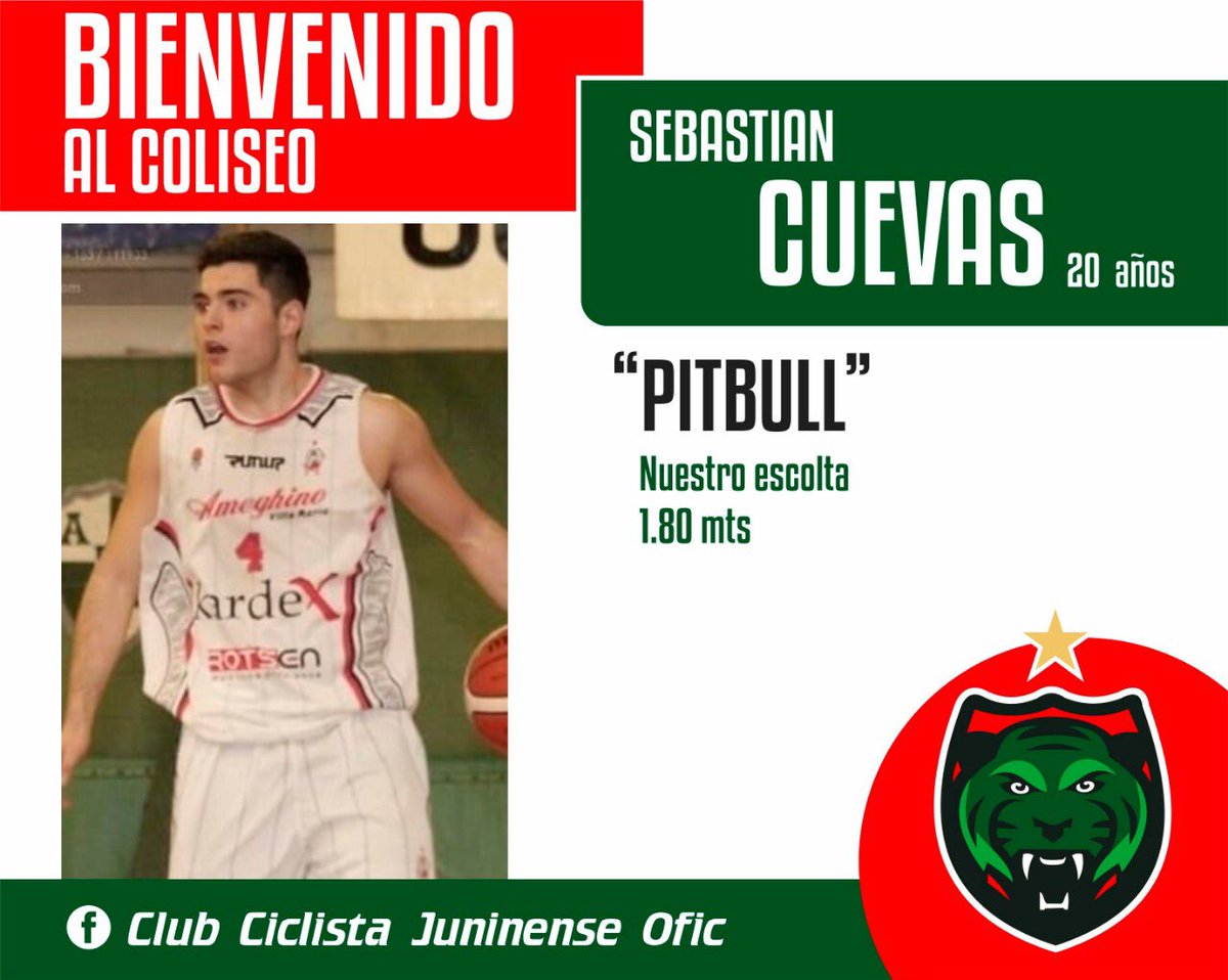 #LigaArgentina Sebastián Cuevas, proveniente de Ameghino de Villa María, es nuevo refuerzo verdirrojo.

Plantel por ahora:
.Bases: Agustin Carabajal
. Escoltas: Maximiliano Tamburini - Sebastián Cuevas 
. Aleros: -
. Ala Pivote: Bautista Arrascaete
. Pivote: -