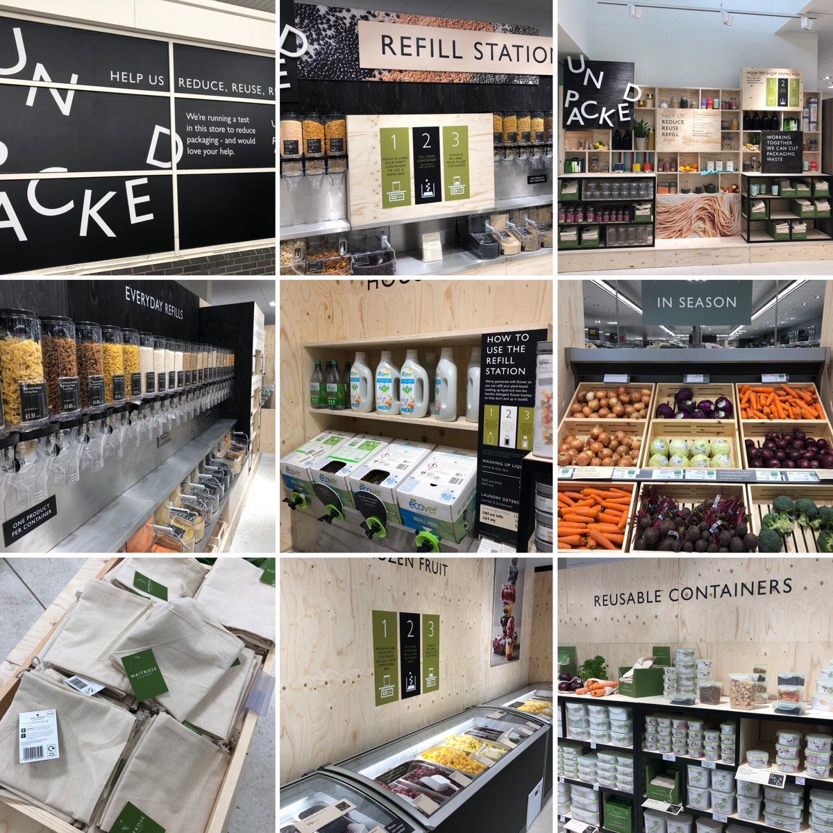 WaterCoolersUK's tweet photo. Well done @waitrose #cheltenham  #unpacked this is their 2nd store to have loose ingredients &amp; frozen fruit beer wine for #selffill #refill BYO containers or buy new #reusable ones for no excuse for single use and many veg fruit are also packaging free #inseason #recycle https://t.co/XhkTM1kYZe