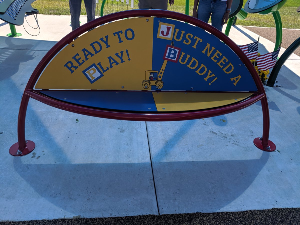 buildjakesplace's tweet photo. A new #BuddyBench #dedication took place on Saturday, September 7, at #JakesPlace in #Delran. The Buddy Bench was dedicated to the #memoryof Officer #SeanCullen who lost his life while on the job in March of 2016. https://t.co/cfSVZTc27z