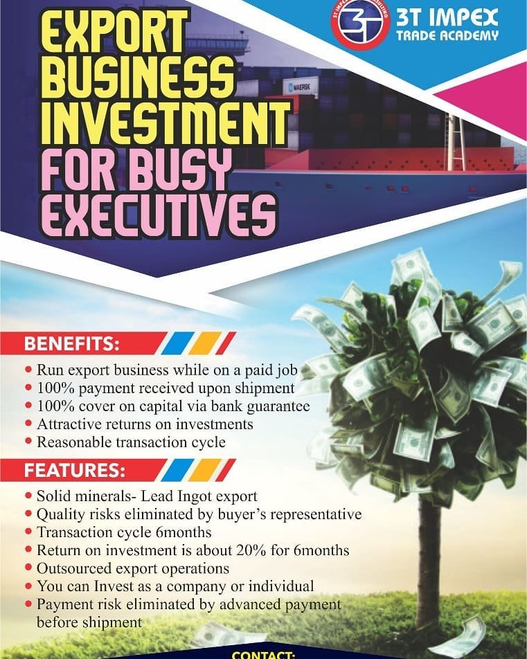 3timpextrade's tweet photo. Thinking of the most profitable, safe, secure &amp; viable investment opportunities with an ROI of 20%? Think Export Business Investment for Busy Executive. This investment is protected by Bank Guarantee &amp; it gives you an opportunity to earn &amp; learn. Chat or call 08091244449 for info https://t.co/G13hEdFjIJ