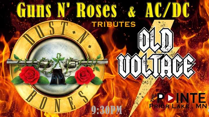 DUSTNBONESGNR's tweet photo. @DUSTNBONESGNR and @OldVoltage this Saturday, Sept 14th at The Point in Prior Lake, MN Guns N Roses and AC/DC tributes #gnrtribute #acdctribute #thepoint #priorlake #DustNBones #OldVoltage https://t.co/Git5CzYbzM