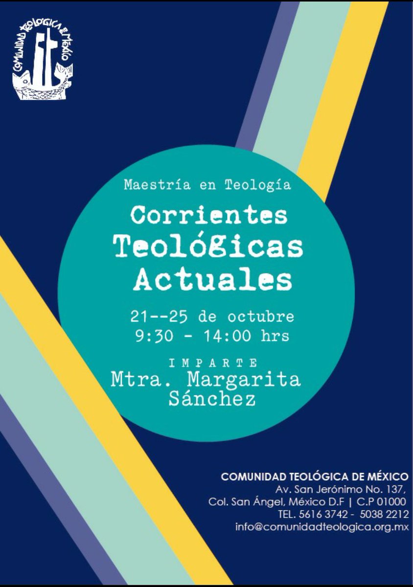 ComTeoldMex's tweet photo. Ven a nuestro curso de la Maestría en Teología "CORRIENTES TEOLÓGICAS ACTUALES"

21 al 25 de octubre 2019
9:30 - 14:00 hrs.

Av. San Jerónimo No. 137, Col. La Otra Banda, México D.F.| C.P 01090
Tel: 4616 3742 - 5038 2212
info@comunidadteologica.org.mx https://t.co/7YLePCj9IW