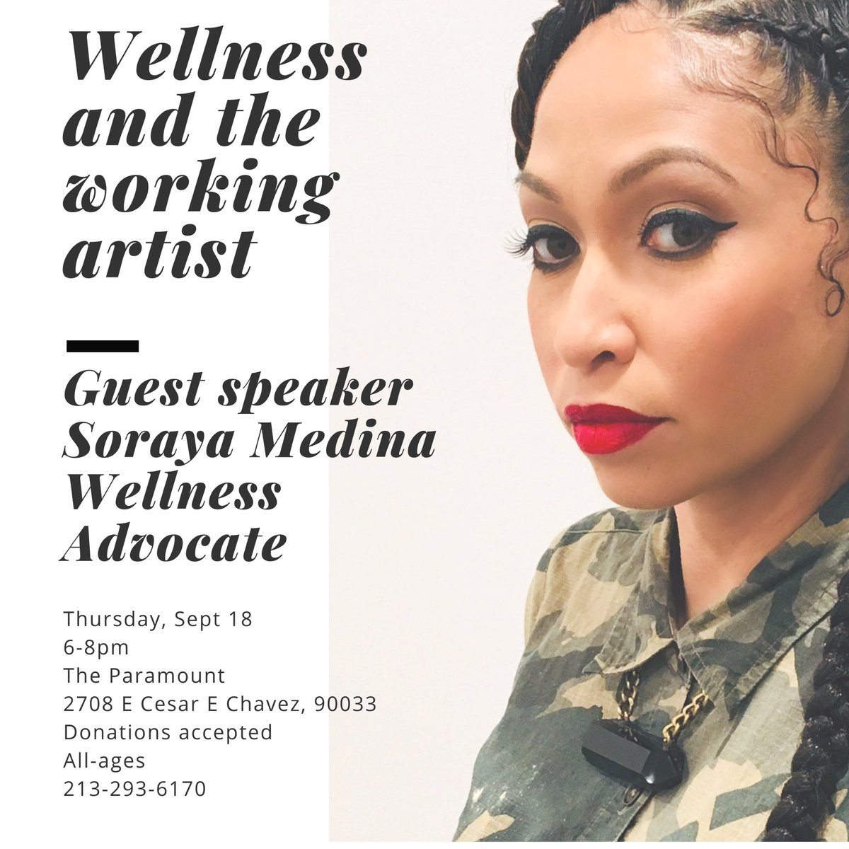 Please join us for a real conversation on how you can eat healthier even when you’re broke #workingartist #boyleheights RSVP text 213-293-6170