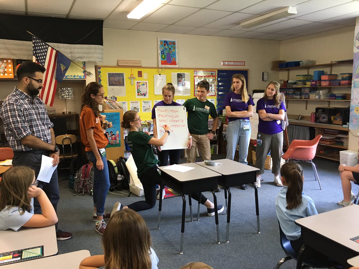 MCS3VT's tweet image. Learning about our digestive system from UVM medical students! @MCS3VT @MaterChristiVT #handsonlearning#collaboration