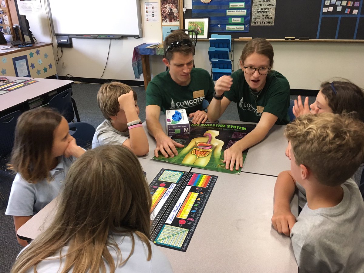 MCS3VT's tweet image. Learning about our digestive system from UVM medical students! @MCS3VT @MaterChristiVT #handsonlearning#collaboration