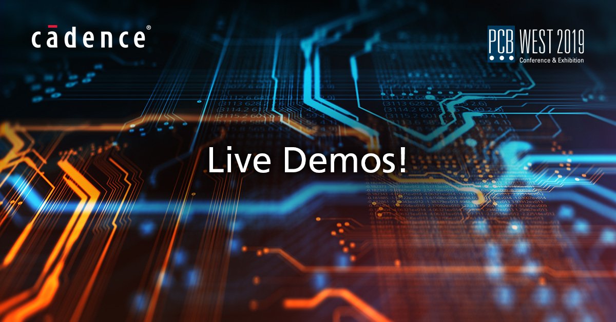 Cadence's tweet photo. Visit #Cadence at #pcbwest2019 to see live hourly demos about analysis-driven PCB design, real-time team design, and using real-time DFM checks to accelerate NPI. See the schedule.
https://t.co/EsHLSWkqdX https://t.co/lBTRmXgNaZ