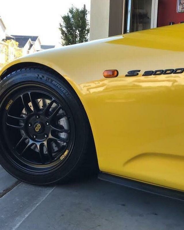 FlatOutGraphics's tweet image. Flat Out customer Daniel has an awesome yellow theme going on! Yellow logo'd Flat Out center caps and rim decals look perfect with the yellow #S2000. Get some for your #RPF1S at flatoutgfx.com