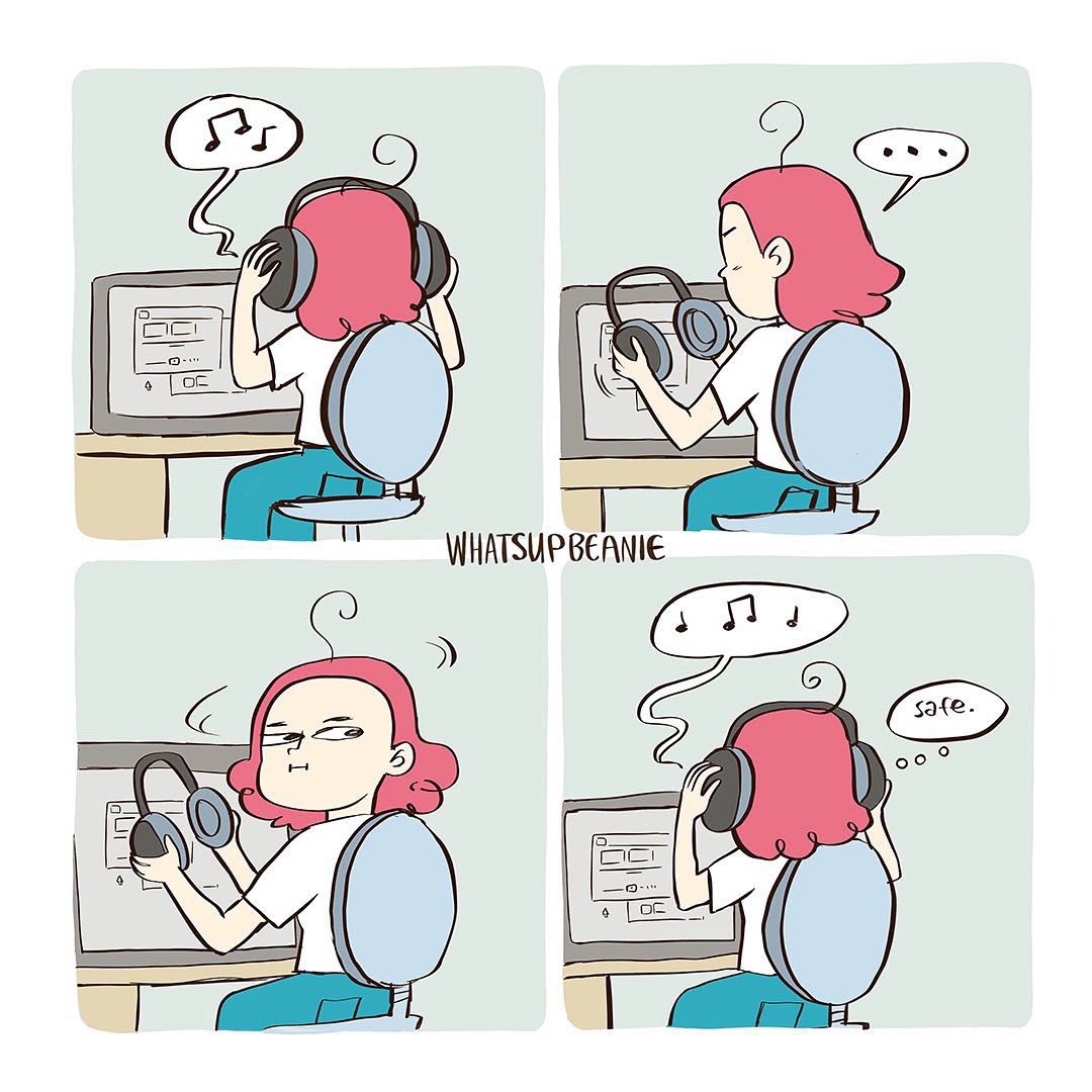 whatsupbeanie's tweet photo. Anyone else does this to check  if people  can hear the music from your headphones? I am always paranoid that it’s just loud enough for people to know when I’m obsessively listening to the same track again and again haha. https://t.co/zyeWjrJdVh