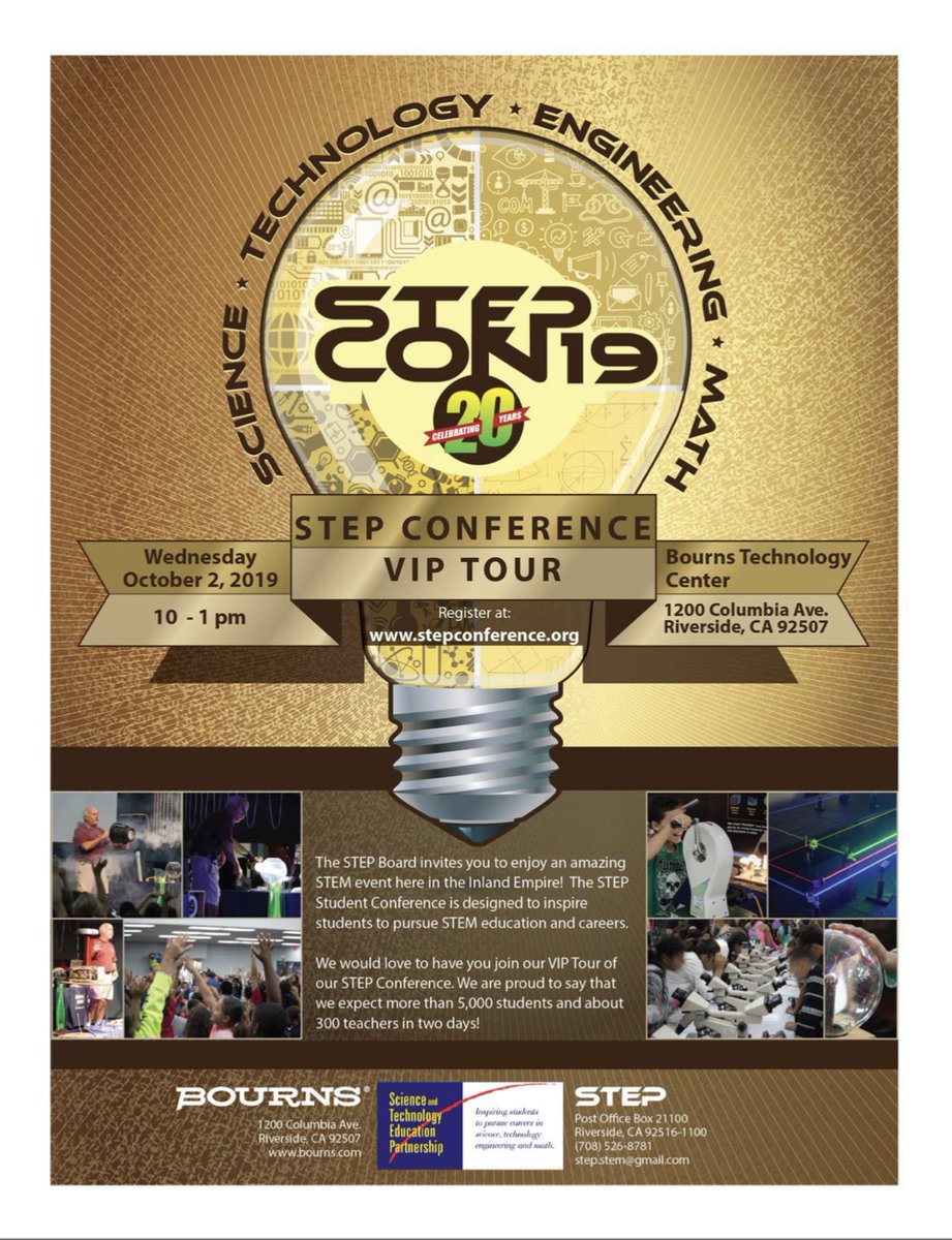 DiscoverRivCa's tweet photo. Registration is now open for the Annual VIP Tour Conference on Science and Technology Education!

Register at https://t.co/tV8sSBxl5p

The STEP Conference is designed to inspire students to pursue STEM education and careers.

#STEP #exploreriversidetogether https://t.co/j1yrt46Wkm