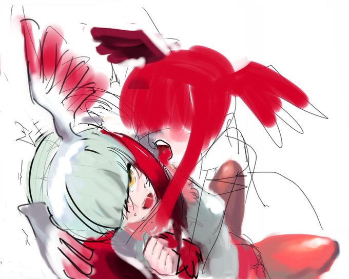 耳舐めしてるトキコンビのラフです 