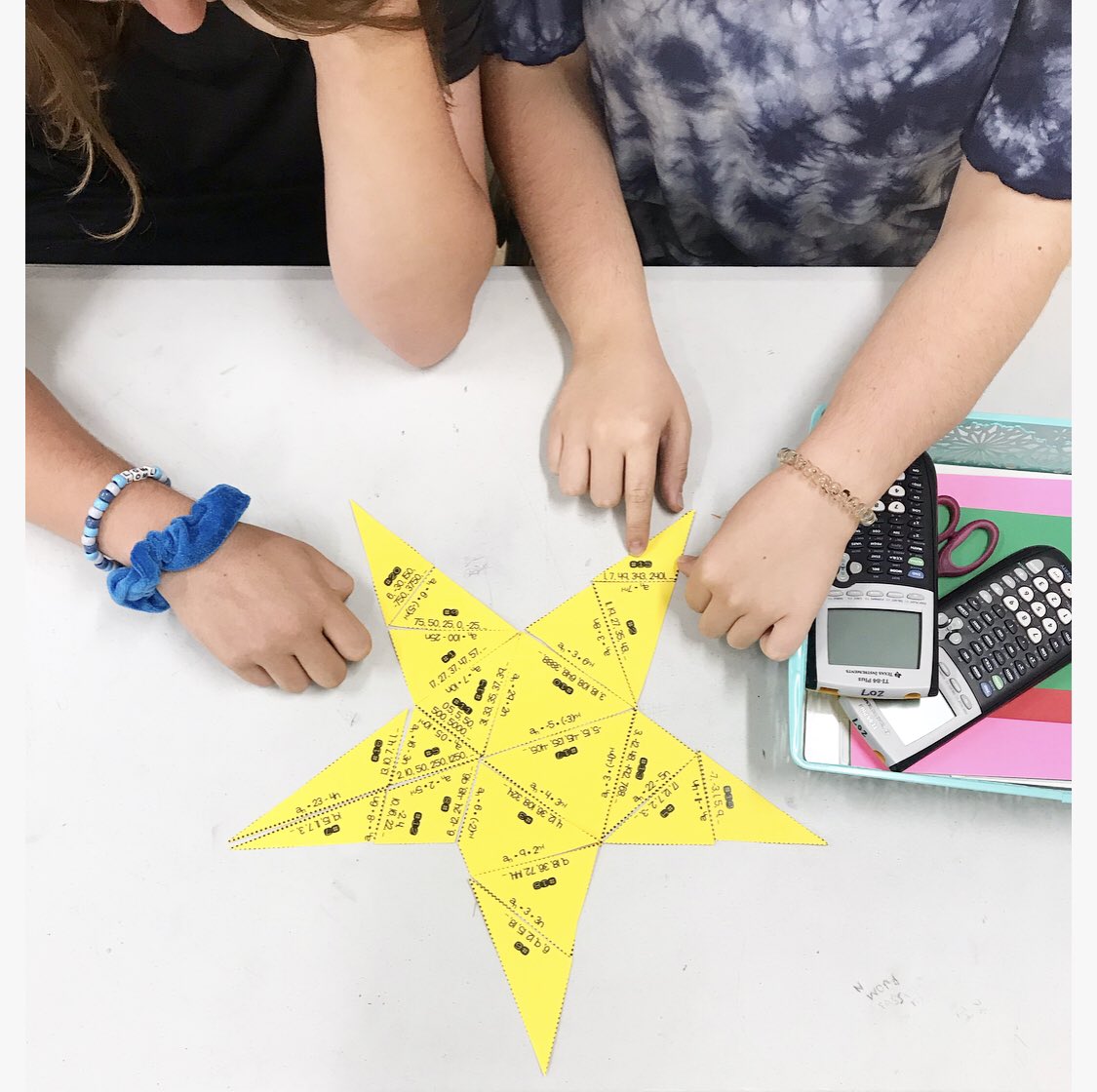 Christiejray's tweet photo. A #goldstar for this pair of students completing the “arithmetic/geometric sequence” puzzle in Mrs. T.Smith’s Integrated Math I Class @shs_sycpride #cheathammagic #integratedmath #arithmeticgeometricsequence #handsonmath https://t.co/qXlfFCMUU2