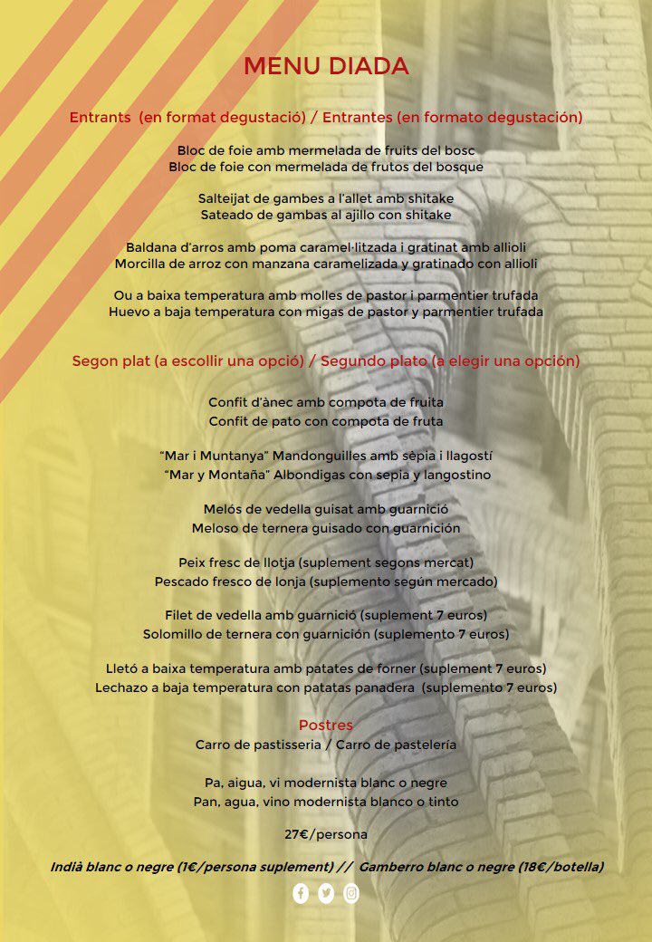 ESPECIAL DIADA el proper dimecres 11 de setembre!

No et quedis sense venir a la Catedral del Vi i realitza ja la teva reserva, ÚLTIMES TAULES DISPONIBLES per a dinar!

👉 Visita guiada 12.30H (Català)
👉 Menú Diada al nostre restaurant de 13h a 16h. Preu 27,00€.