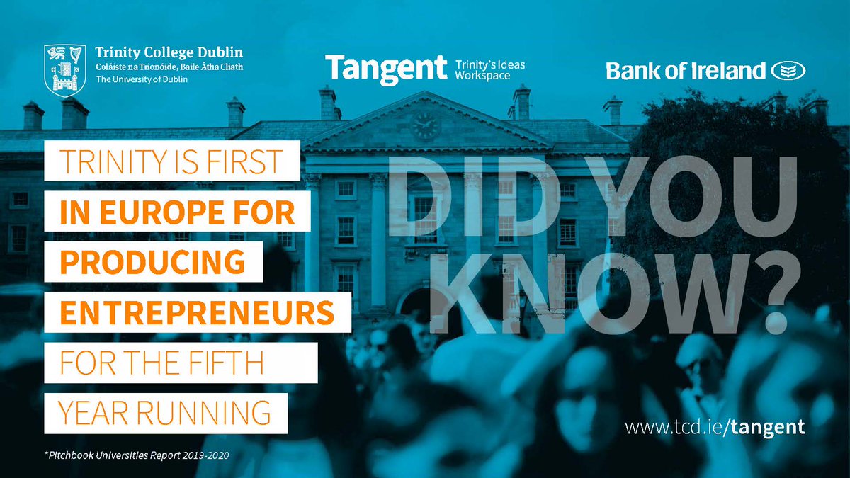 TCDPortal's tweet photo. For the fifth year in a row, @tcddublin  has been named the best university in Europe for producing graduate entrepreneurs! #Entrepreneurship #Innovation
#TCDTangent https://t.co/bEU7BtkNe9