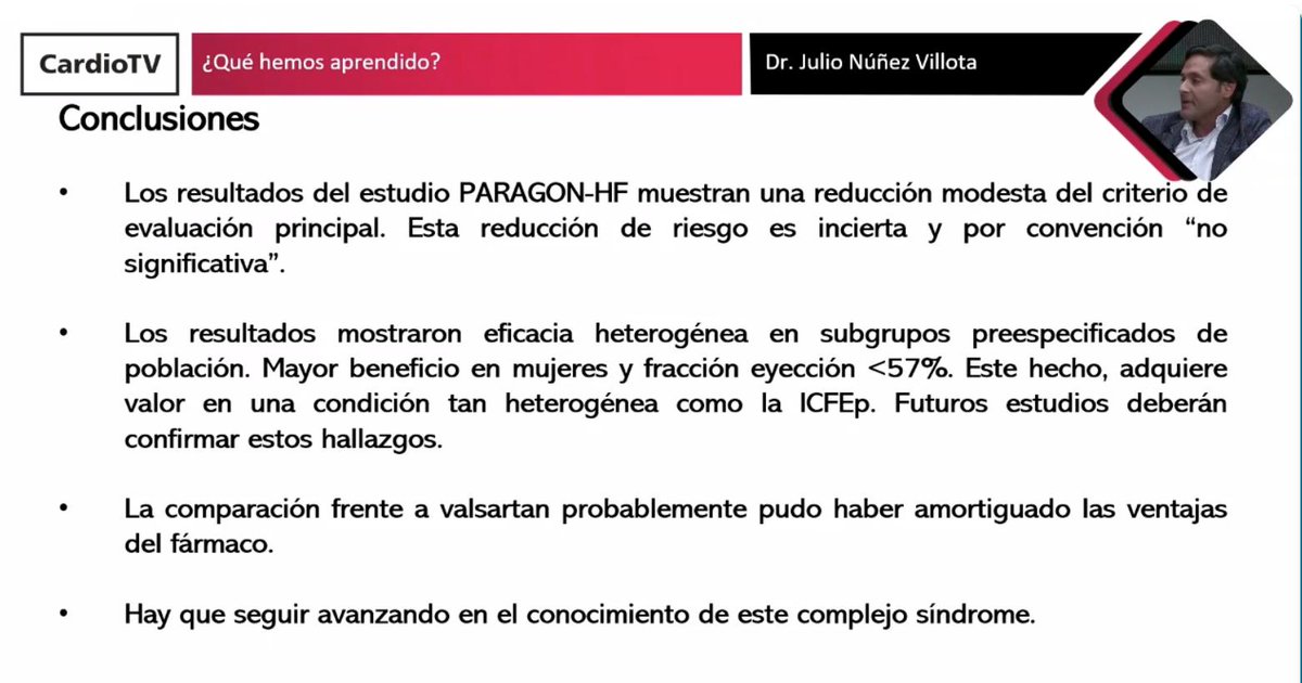 Conclusiones de @yulnunezvill sobre el estudio #PARAGONHF 

paragonhf.secardiologia.es