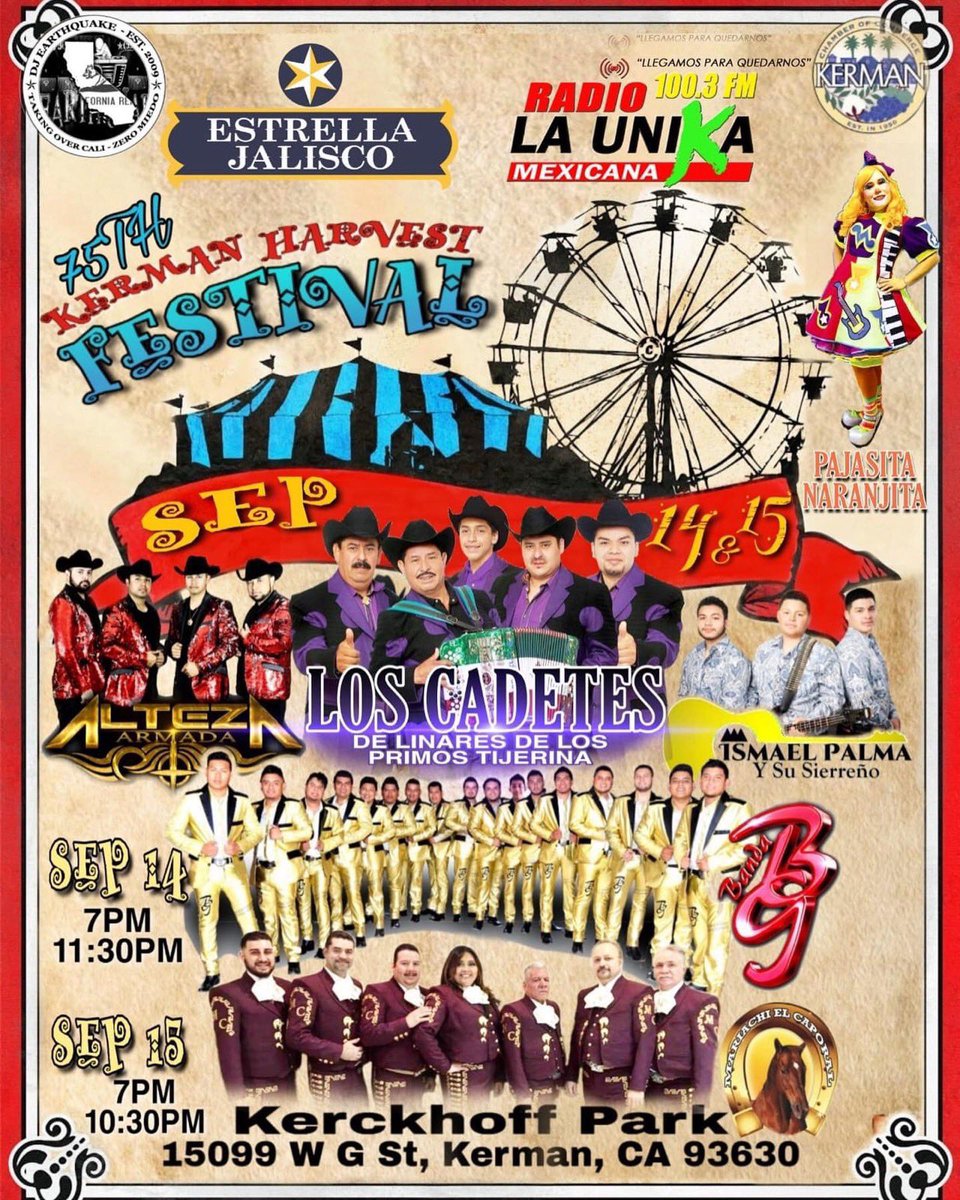 AltezaArmada's tweet photo. Nos vemos este sábado en la feria de Kerman Ca.. #kermanca #feriadekerman #corridos https://t.co/vnjq2WV4kB