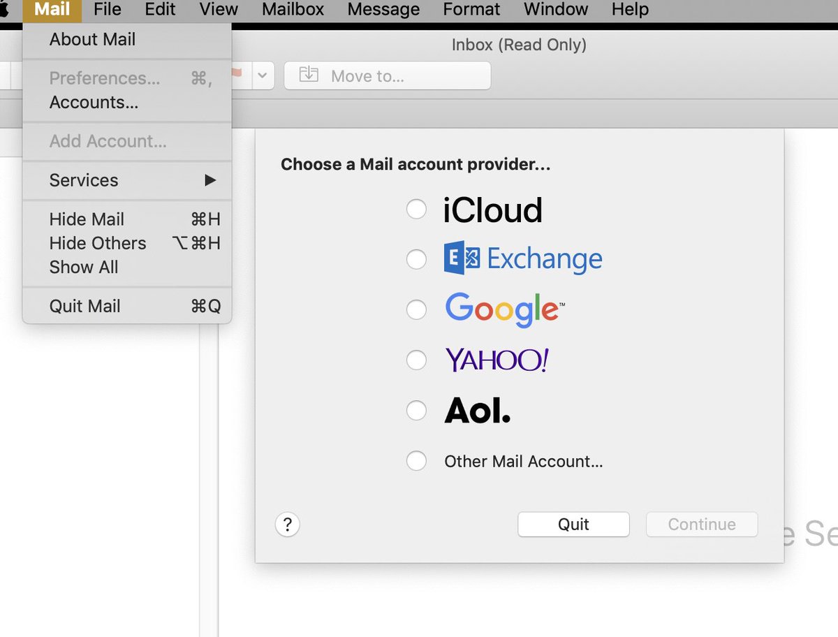 applefreude's tweet photo. JFC Apple - how is it that in order to change my preferred mail client I have to SET UP A MAIL ACCOUNT in Apple Mail to enable preferences?  

How does anyone think this is an acceptable user experience? https://t.co/x4XUNrcKQs