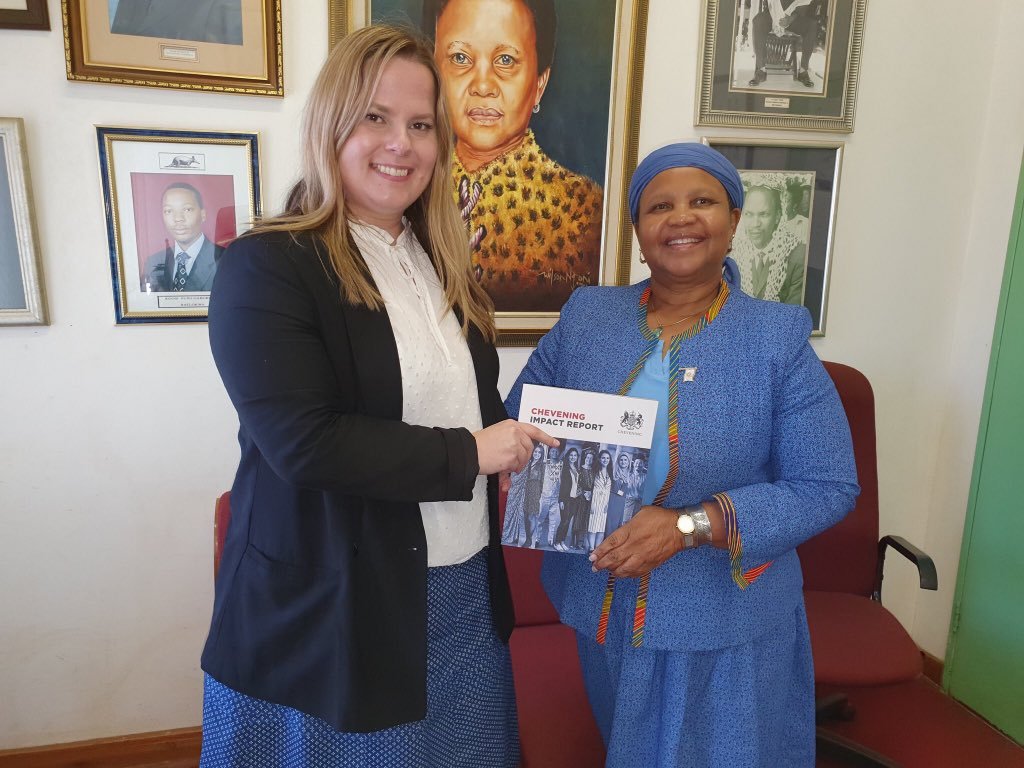 UKinBotswana's tweet photo. Today we did an outreach visit with Programme Officer International,Ms. Nora Mufics to see the amazing work our Chevening Alumni,Wetsho Mosokwe and Moffat Louis. We also paid a courtesy call to Balete Paramount Chief, Kgosi Seboko: #mycheveningjourney #cheveningbw https://t.co/STRejHCzV2