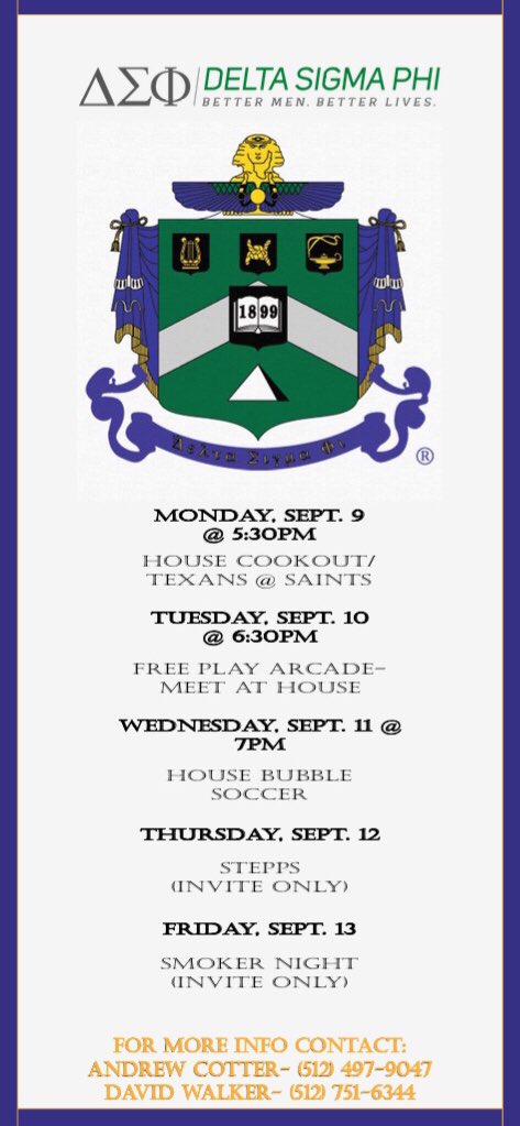 Good morning! Last week of rush starts today. Check out our final events. We’re ending this week with a bang🎇⚽️ #RushDeltaSig #UNT22 #UNT23