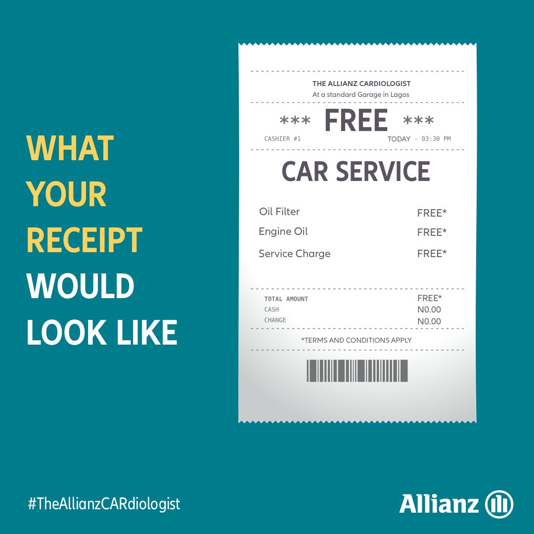 SanlamAllianzNG's tweet photo. What’s better than a free car check? A #FreeCarService by the #AllianzCARdiologist! 😬. SMS CAR to 08171140000 or visit https://t.co/twA49XSx64 to sign up today. Terms and Conditions apply. #AllianzCARdiology #Lagos #Allianz https://t.co/TEPutjqa6r