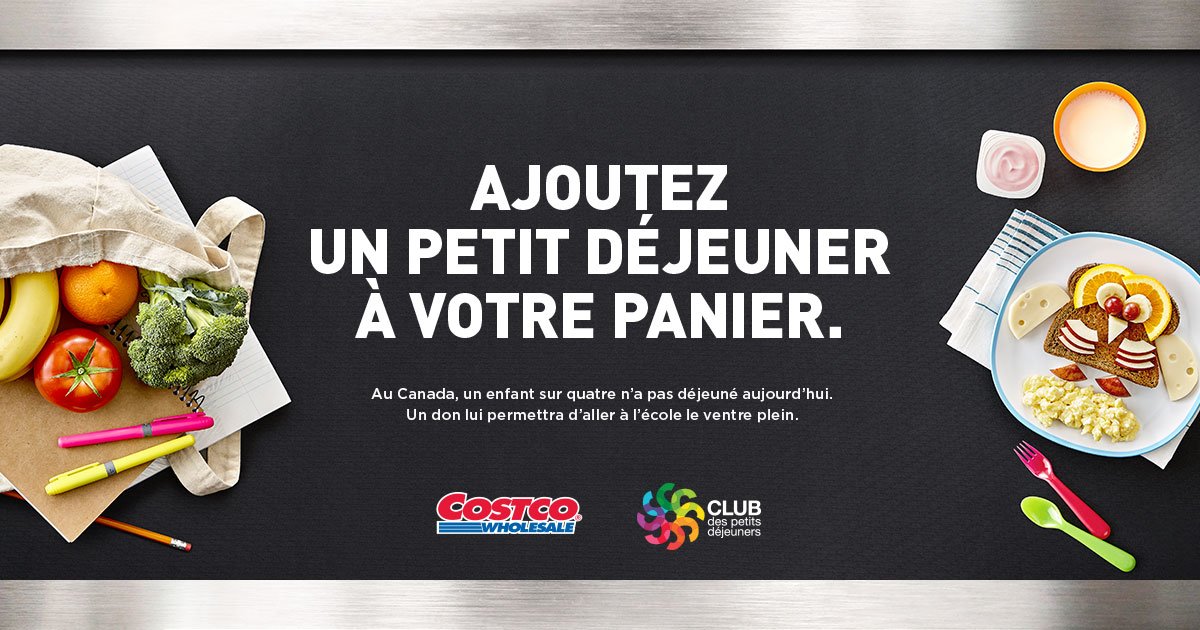 Club des petits déjeuners (@clubdejeuner) on Twitter photo Aujourd’hui commence la campagne #AjoutezUnPetitDéjeuner à votre panier dans les 102 entrepôts <a href="/CostcoCanadaFR/">Costco Canada</a>. En ajoutant aussi peu que 2$ (ou plus) à vos achats au moment de passer à la caisse, vous contribuez à offrir un petit déjeuner à un enfant. #PourLesEnfants Aujourd’hui commence la campagne #AjoutezUnPetitDéjeuner à votre panier dans les 102 entrepôts <a href="/CostcoCanadaFR/">Costco Canada</a>. En ajoutant aussi peu que 2$ (ou plus) à vos achats au moment de passer à la caisse, vous contribuez à offrir un petit déjeuner à un enfant. #PourLesEnfants