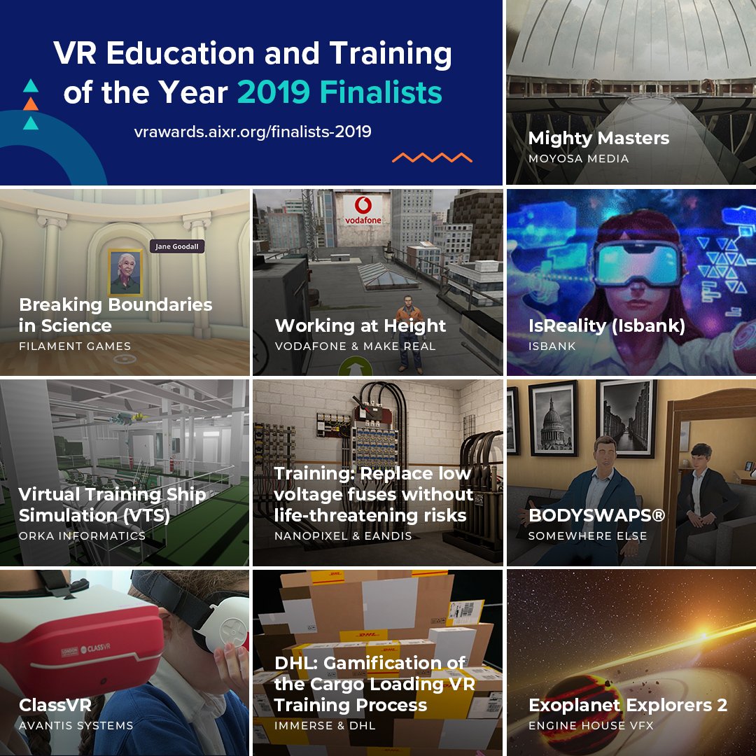 VRAwards's tweet image. #VRAwards is all about recognising outstanding achievement in every sector of the emerging #VR industry. A special thank you to all our finalists in the Education and Training category!