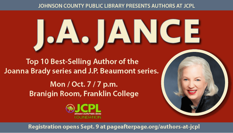 jcplin_ebooks's tweet photo. JCPL thrilled to welcome best-selling author @JAJance as the next author in our 2019 Authors at JCPL series on October 7th. Reserve your seat at: https://t.co/j9eWmaPl5o https://t.co/dijhd2GXkq