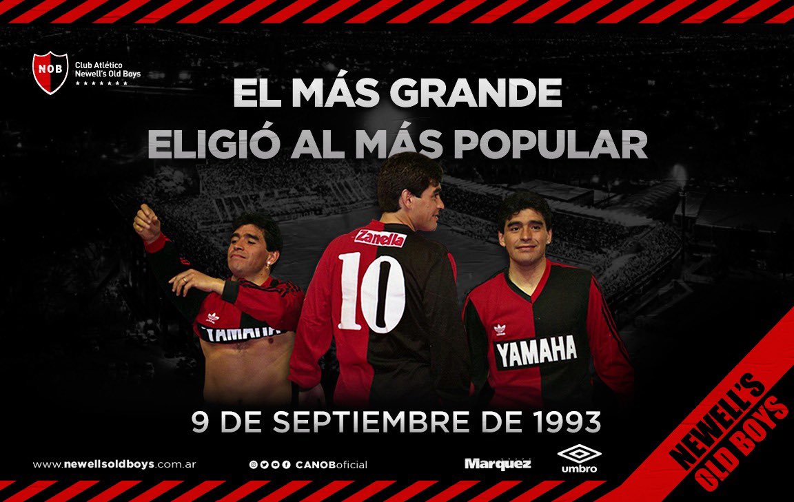 NewellsFrance's tweet photo. Il y a 26 ans jour pour jour, el 10 revenait en Argentine. Le 9 septembre 1993, Diego Maradona devenait un joueur de #Newells.

Ce maillot, Diego l’a porté ! 
🔴⚫🔟 https://t.co/eHrgfqKxR5