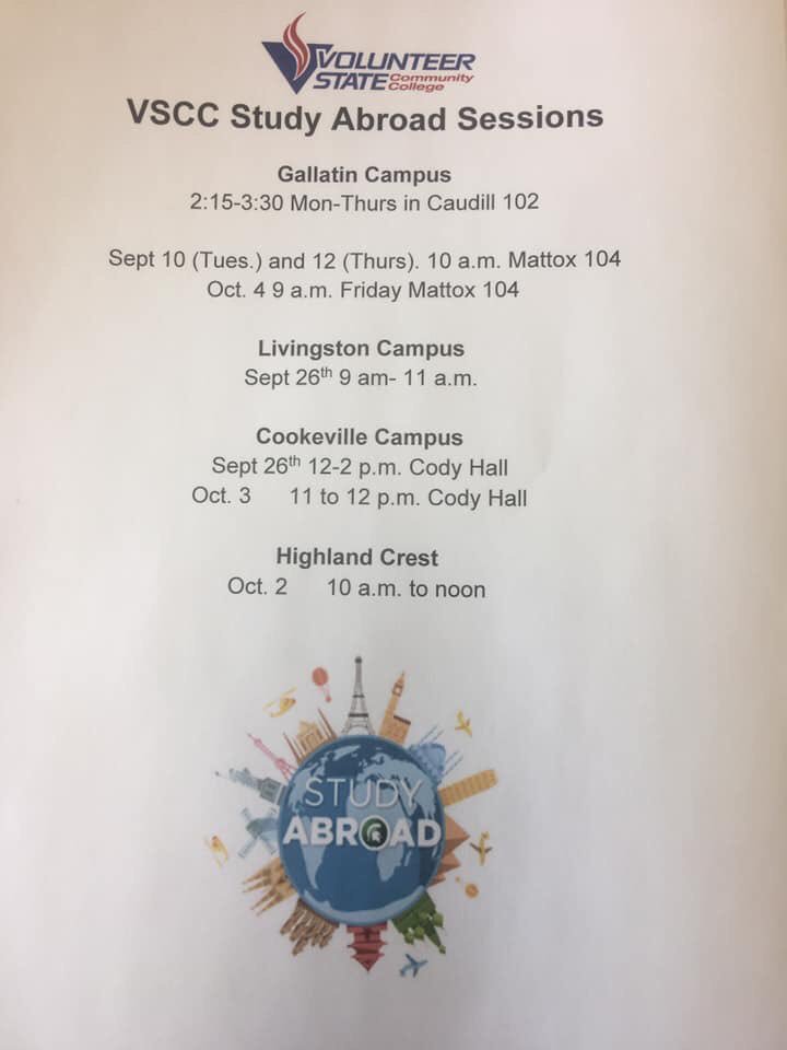 Study abroad sessions are happening at Vol State Community College!