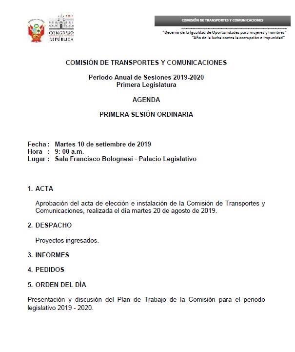 Compartimos la agenda de mañana de la Comisión de Transportes y Comunicaciones del <a href="/congresoperu/">Congreso del Perú 🇵🇪</a>