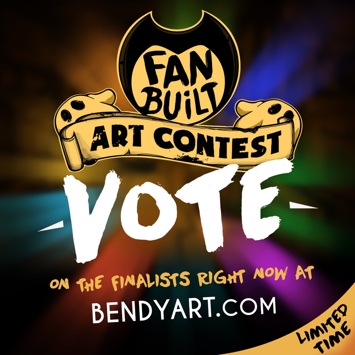 Voting is live NOW for the second official #Bendy fan built art contest! Help us choose 3 artists to be featured in our “Spooky Time at the Studio” limited merch run! Vote at: bendyart.com #BATIM