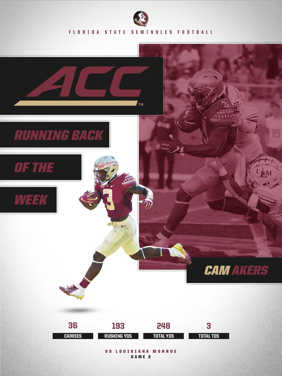 FSUFootball's tweet photo. Congrats Cam! @ACCFootball RB of the Week.

#DoSomething | #OneTribe 

https://t.co/amlIIGo5mO https://t.co/eurN3VSAIX