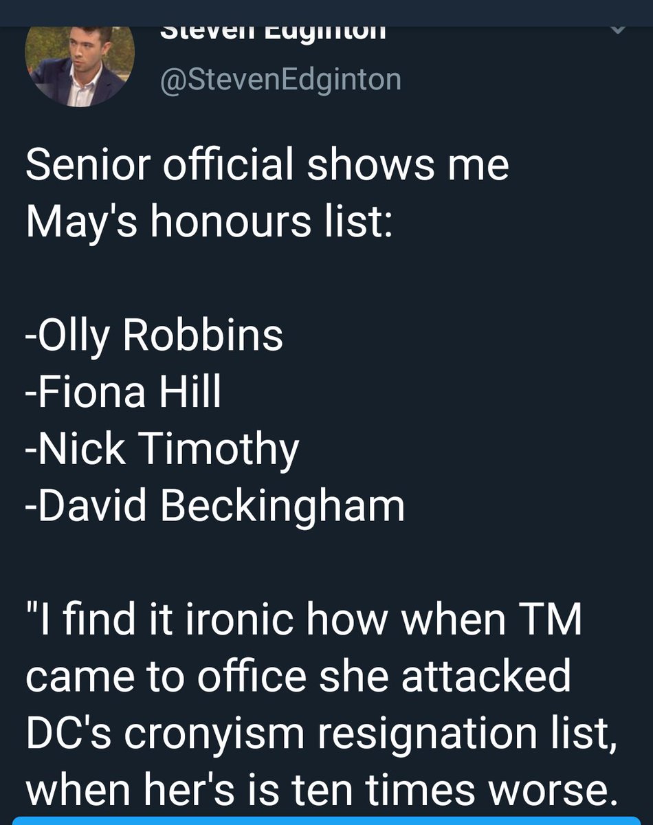 ImIncorrigible's tweet photo. Theresa May's resignation honours list is just as you would expect #RewardsForFailure
This vile cronyism should disgust every democrat and decent cutizen in this country.
@lbc #bbcpm #newsnight #r4today #PoliticsLive https://t.co/RNnOnEKdYG