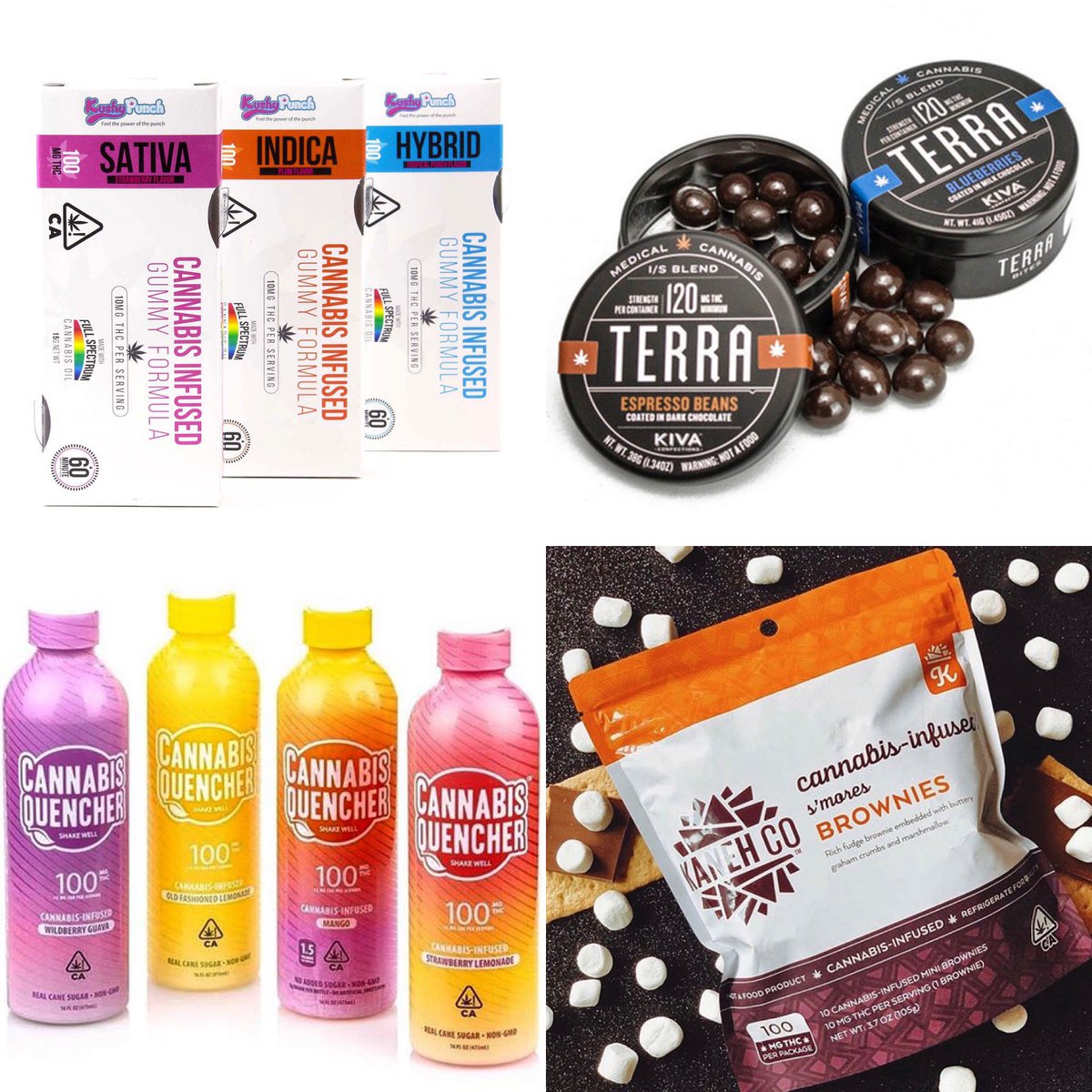 captainjacks_sb's tweet photo. Munchie Monday 😋 If you could only pick one from the choices below which one would you choose?? 
#kushypunch #kiva #terrabites #cannabisquenchers #kanehco #kaneh #kanehcoedibles #edibles #munchies #munchiemonday #medicated #discount #happyhour #happyhour3-6 #dailydeals https://t.co/hQkhVDJriz
