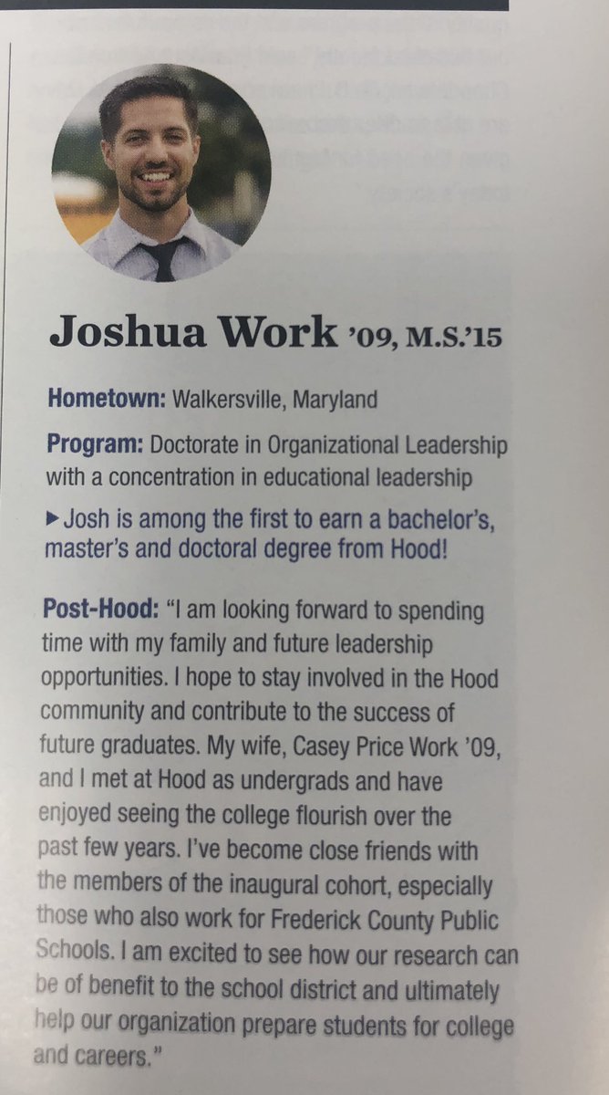 Awesome to see @JWork_FCPS  in Hood College’s Magazine. Hood grads doing great things at FCPS! #FCPS-Hoodproud