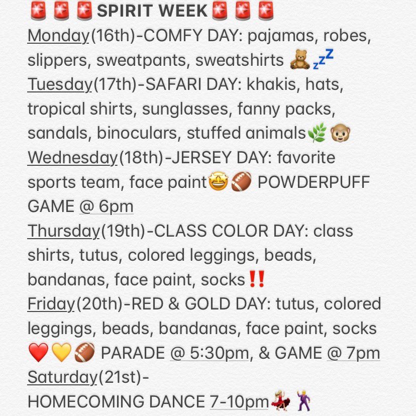 AthensStuco's tweet photo. π¨Donβt forget the spirit days for next week! π¨ https://t.co/EfWh9JLZL3