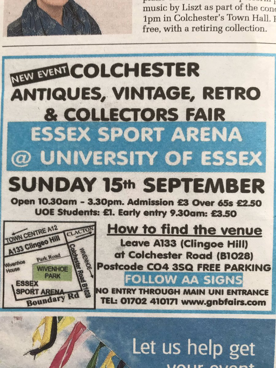 Our advert in  <a href="/TheGazette/">The Gazette</a> for this Sunday’s Fair at the Essex Sport Arena in #Colchester 
#Vintage #Antiques #Retro #Collectables. #comeandjoinus