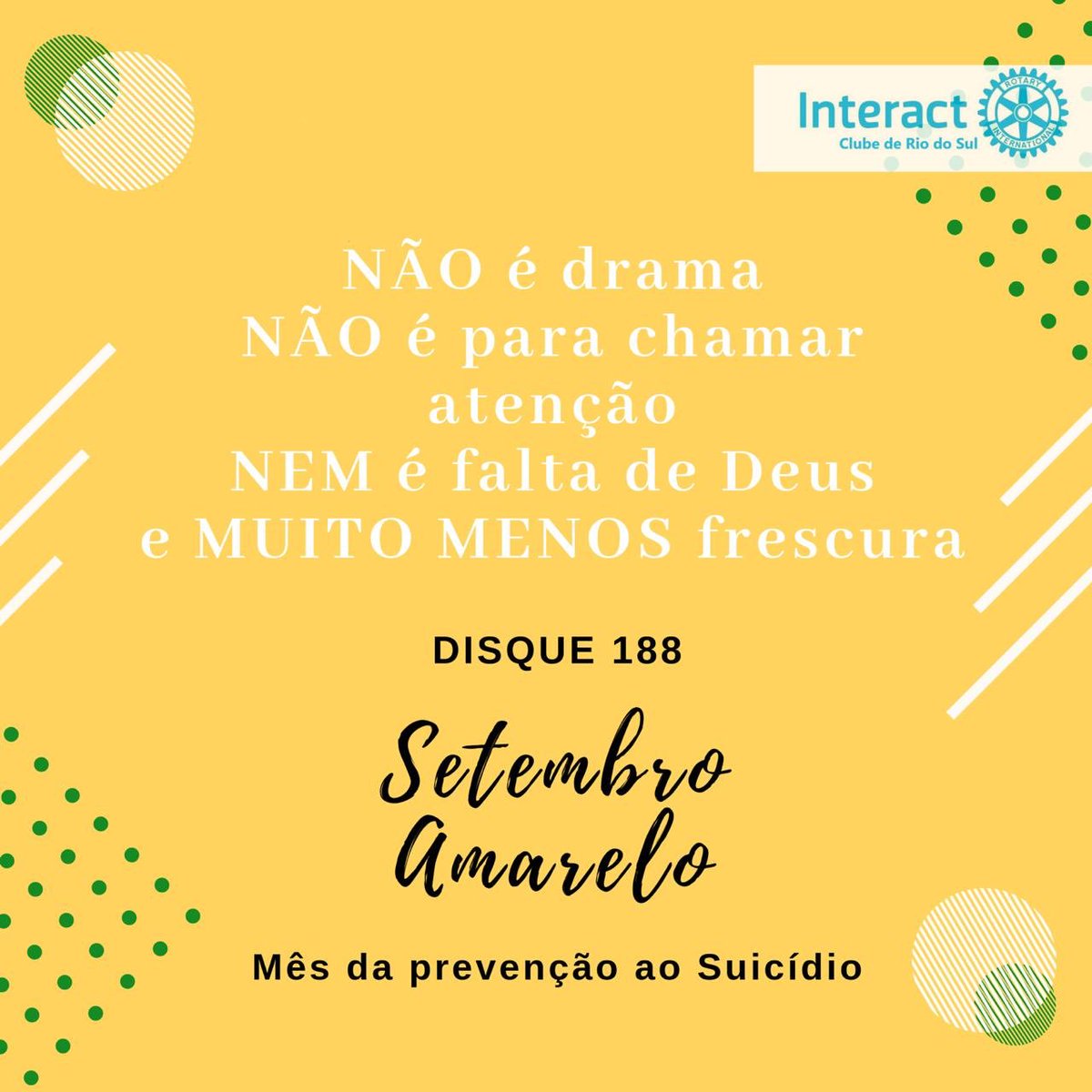 interactrds's tweet image. Apoio emocional!
Sua vida é importante e nós nos preocupamos com ela.
Se preciso, ligue 188 💛
#interactamarelo #prevençãoaosuicidio #setembroamarelo