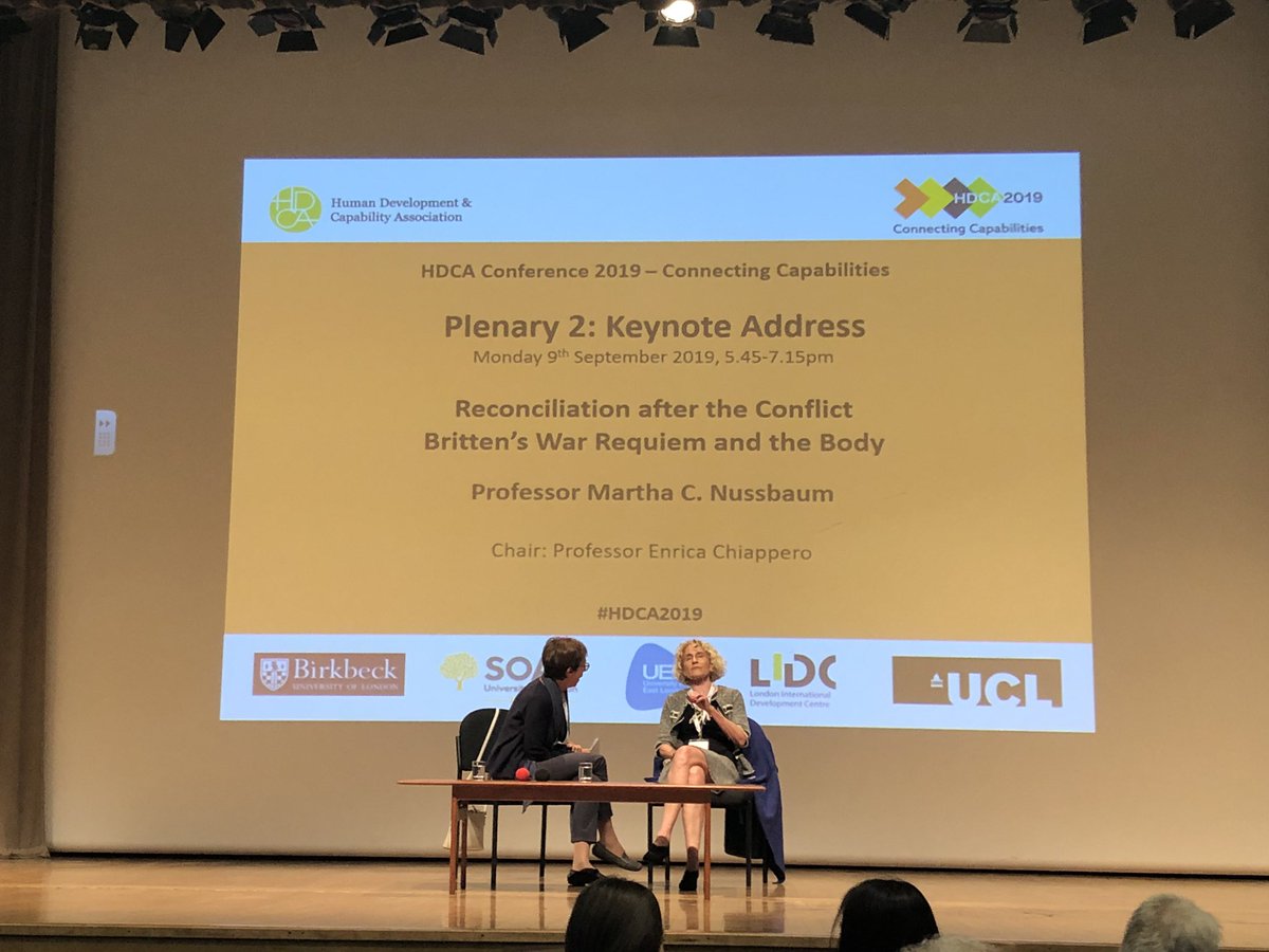RefugeesCapabi1's tweet photo. A reading of ‘Reconciliation After Conflict: Britten’s War Requiem and the Body’ by #MarthaNussbaum on the first day of the @HDCA2019_London @CA_in_practice https://t.co/9Thc8WGj33