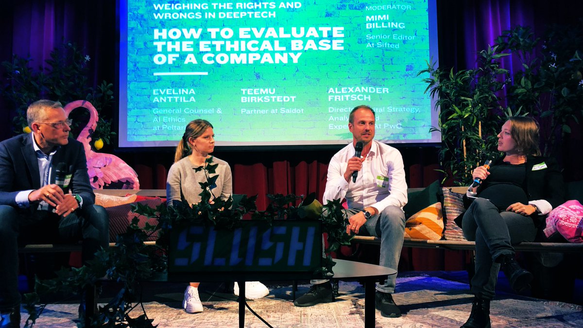 InkaM's tweet photo. #slushsmalltalks on ethics in technology and AI - and how to avoid building bias with data. @MimiBilling leading the discussion on challenges and solutions with @ai_saidot @peltarion_ai and @PwC #slush19 @SlushHQ https://t.co/SYjPe0bKwG