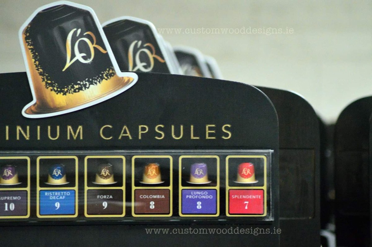 designs_wood's tweet photo. We recently had the pleasure of manufacturing these stunning new permenant display stands for Lor Coffee.. Black lacquered wood with gold engraving 👌 we are proud to have been their company of choice 😁 #Coffee #lorcoffee #woodworking #retail #manufacturing #woodbrandingireland https://t.co/pestOSTTSa