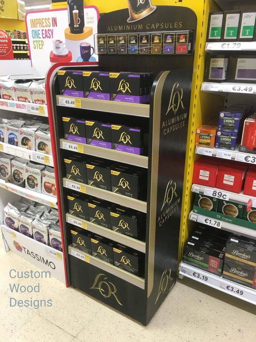 designs_wood's tweet photo. We recently had the pleasure of manufacturing these stunning new permenant display stands for Lor Coffee.. Black lacquered wood with gold engraving 👌 we are proud to have been their company of choice 😁 #Coffee #lorcoffee #woodworking #retail #manufacturing #woodbrandingireland https://t.co/pestOSTTSa