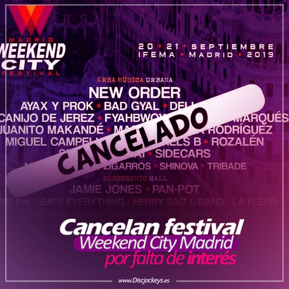 Discjockeys_es's tweet photo. Cancelan festival Weekend City Madrid por falta de interés
https://t.co/emdf7X1poI
#festival #Weekend #Madrid Musica #Dj #discjockeys #España https://t.co/YAOquDbdI6